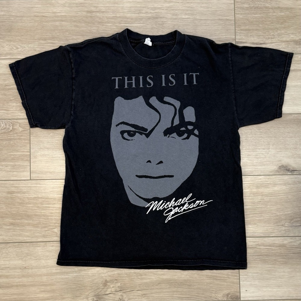 Michael Jackson This Is It Black T-Shirt Adult Size Large Short Sleeved Pop Tee
